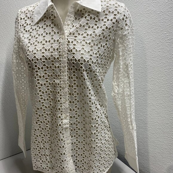 NEW ANNE FOUNTAINE  Cefalu Eyelet Embroidered Shirt White Size 4-6 (EU 38) - Picture 11 of 14